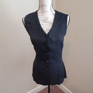 Black beaded button up vest. Small Medium